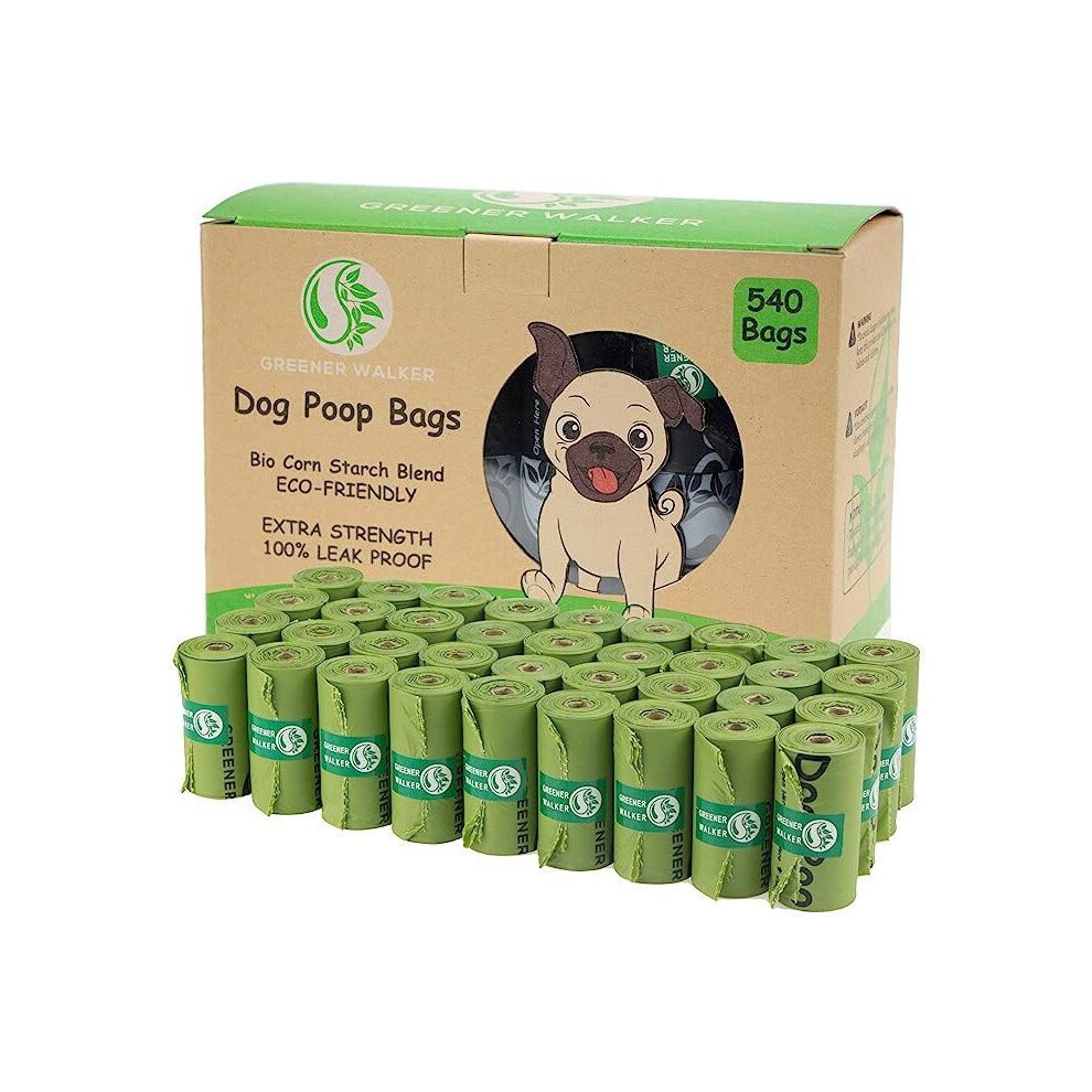 GREENER WALKER Poo Bags for Dog Waste 540 Extra Thick Strong 100% Leak Proof Biodegradable Dog Poo Bags (Green)