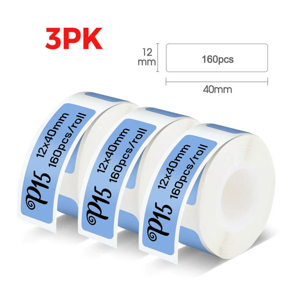 (3PK Blue Label) P15 Thermal Label Printer Similar as D11 D110 D101 Mini Label Maker Portable Sticker Label Machine or 3PK-6PK 12mm Label Paper