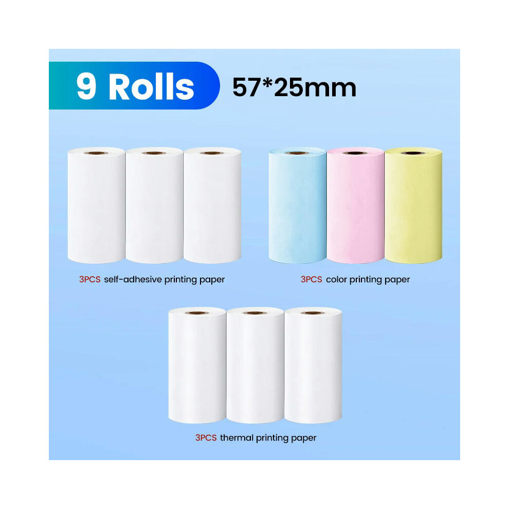 (PT 9Rolls Paper) Mini Printer Portable Pocket Label Thermal Adhesive Sticker Printer Wirelessly Bluetooth Inkless self-adhesive Paper Photo Print