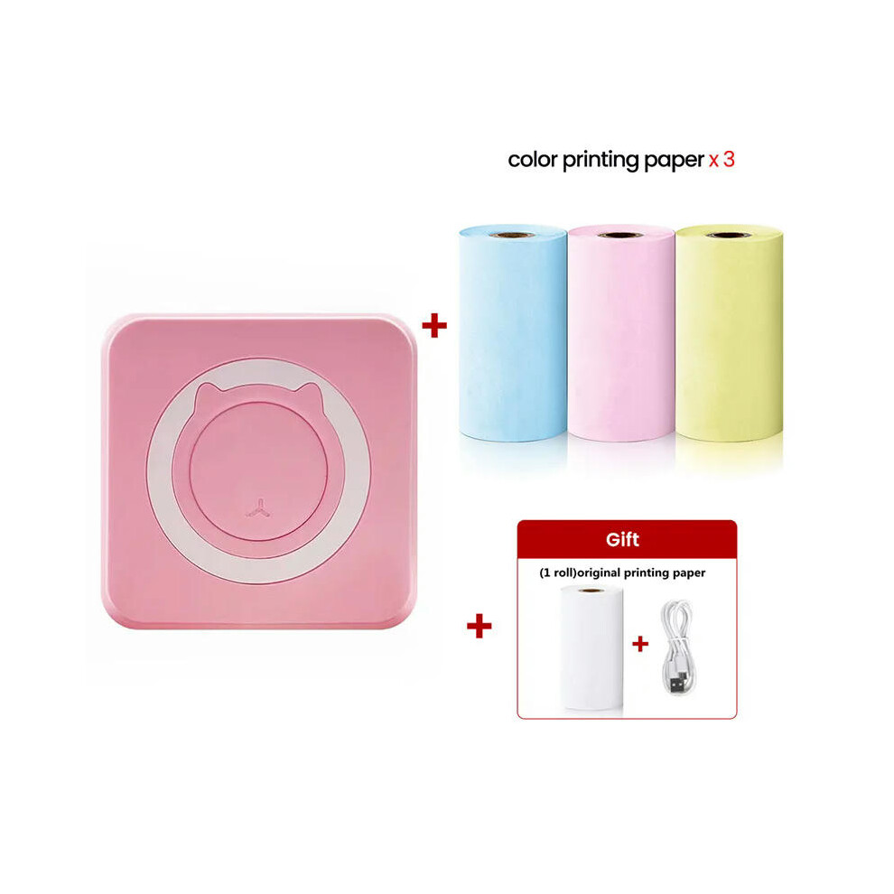 (D 3psc Color Paper) Mini Printer Portable Pocket Label Thermal Adhesive Sticker Printer Wirelessly Bluetooth Inkless self-adhesive Paper Photo Print