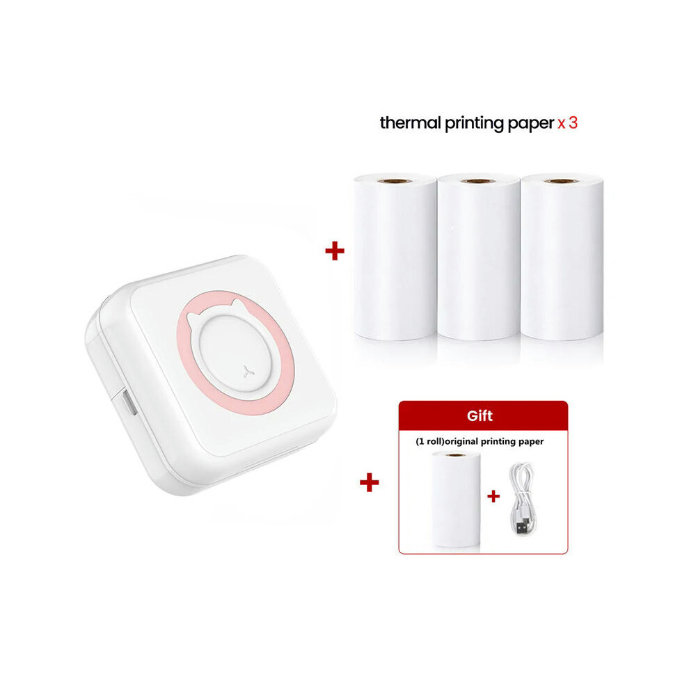 (B 3pcs Thermal Paper) Mini Printer Portable Pocket Label Thermal Adhesive Sticker Printer Wirelessly Bluetooth Inkless self-adhesive Paper Photo Prin