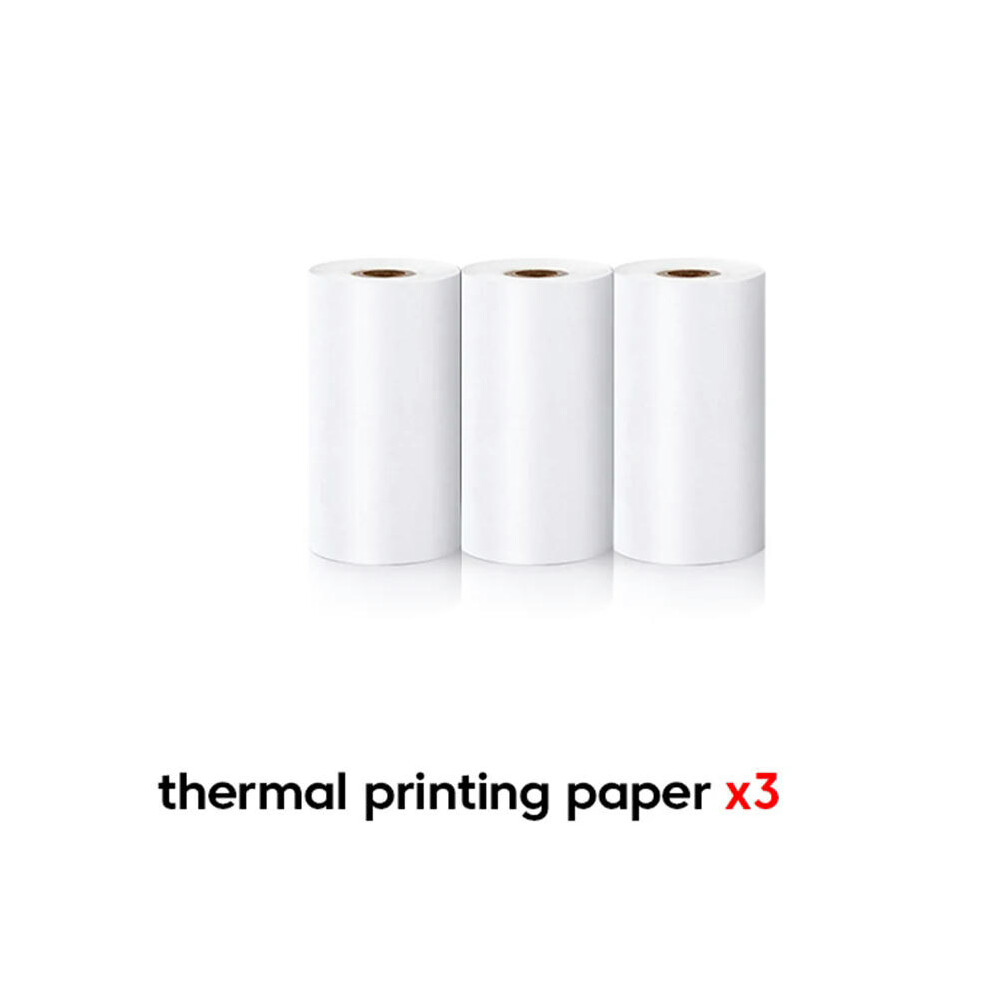 (3 Rolls Thermal) Mini Printer Portable Pocket Label Thermal Adhesive Sticker Printer Wirelessly Bluetooth Inkless self-adhesive Paper Photo Print