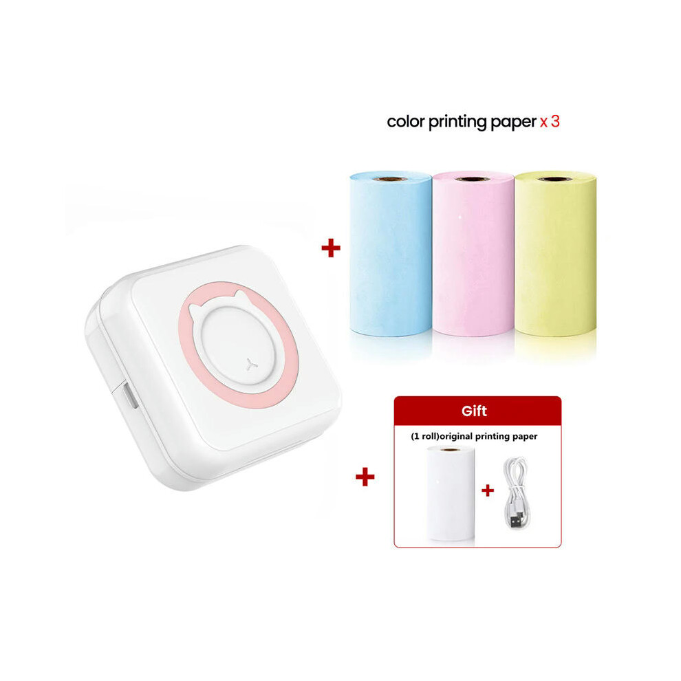 (B 3psc Color Paper) Mini Printer Portable Pocket Label Thermal Adhesive Sticker Printer Wirelessly Bluetooth Inkless self-adhesive Paper Photo Print