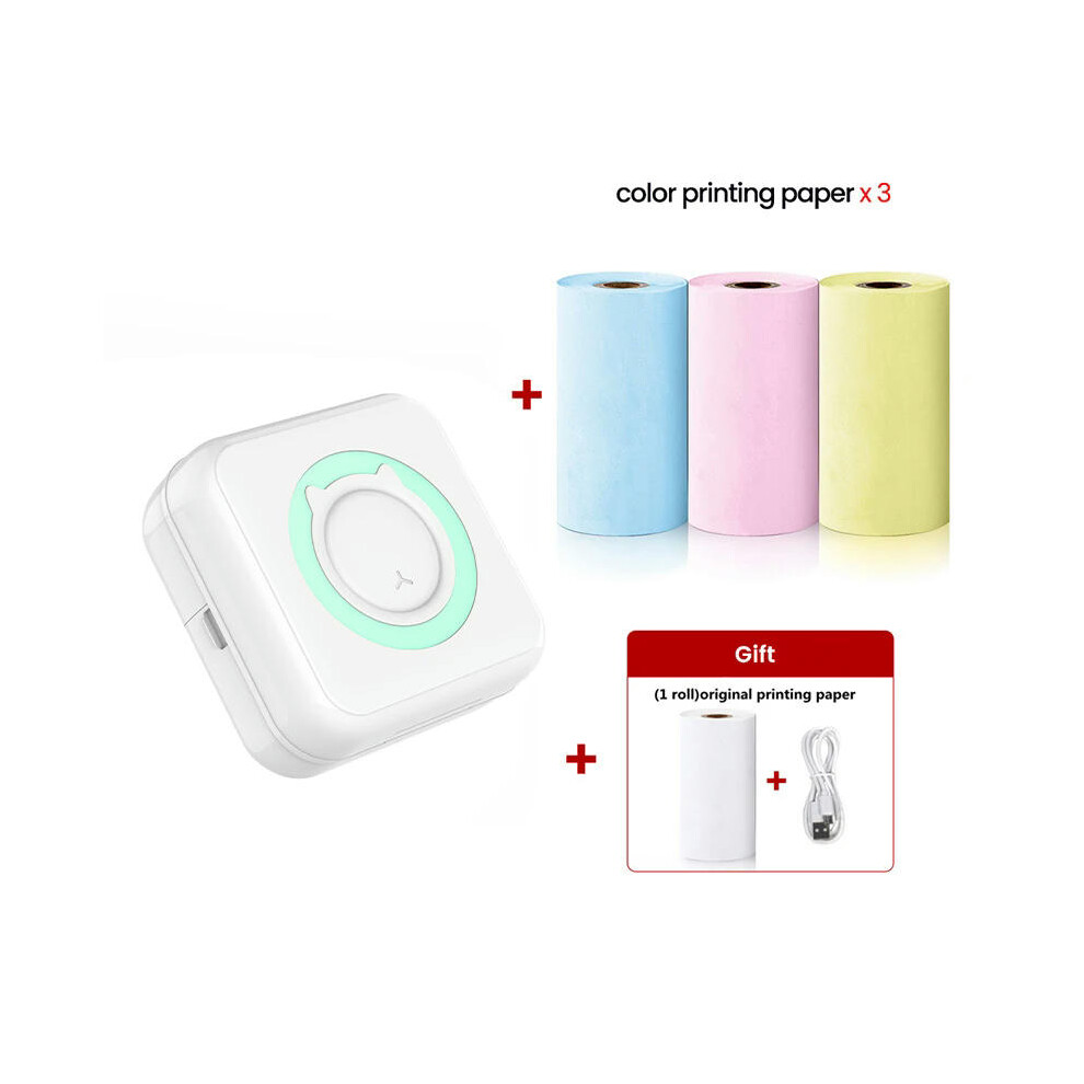 (A 3psc Color Paper) Mini Printer Portable Pocket Label Thermal Adhesive Sticker Printer Wirelessly Bluetooth Inkless self-adhesive Paper Photo Print