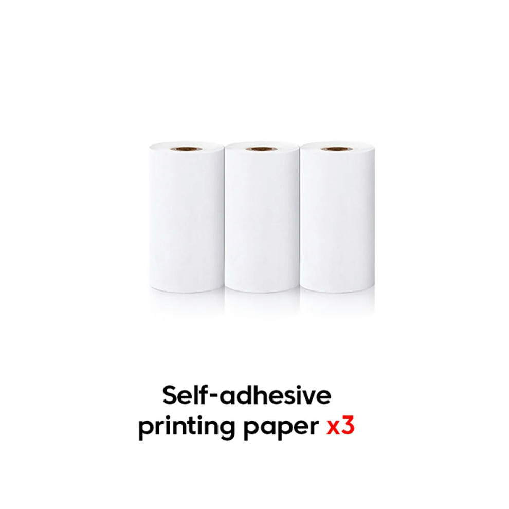 (3Roll Stickers) Mini Printer Portable Pocket Label Thermal Adhesive Sticker Printer Wirelessly Bluetooth Inkless self-adhesive Paper Photo Print