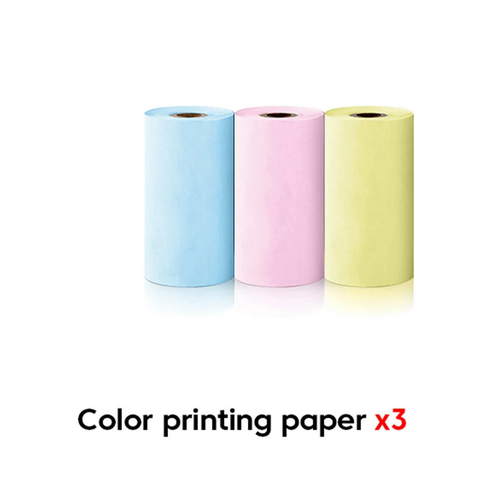 (3Roll Color Paper) Mini Printer Portable Pocket Label Thermal Adhesive Sticker Printer Wirelessly Bluetooth Inkless self-adhesive Paper Photo Print