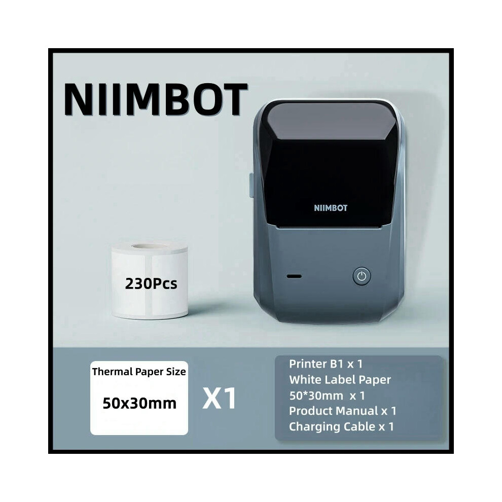 (Bk Gift 1Roll) Niimbot B1 Label Printer Portable Handheld Thermal Printer Mini Barcode QR Code Sticker Paper Color Rolls Maker Cable