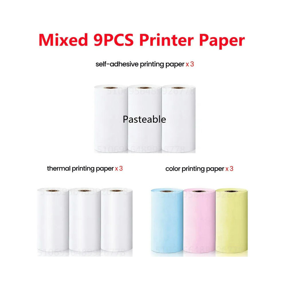 (9 mix paper) Mini Printer Thermal Printer Inkless Bluetooth Wireless Portable Pocket Self-adhesive Label Printer for Sticker Lable Maker