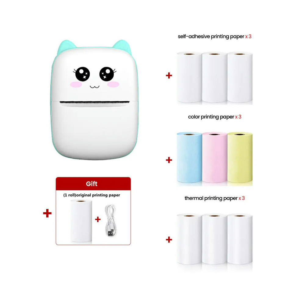 (BG 9Roll Multi Paper) Mini Printer Thermal Printer Inkless Bluetooth Wireless Portable Pocket Self-adhesive Label Printer for Sticker Lable Maker