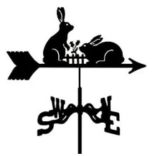 (Two rabbits) Black Metal Weather Vane Wind Indicator Weathercock Garden Shed House Decoration