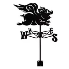 (Flying pig weathervane) Black Metal Weather Vane Wind Indicator Weathercock Garden Shed House Decoration
