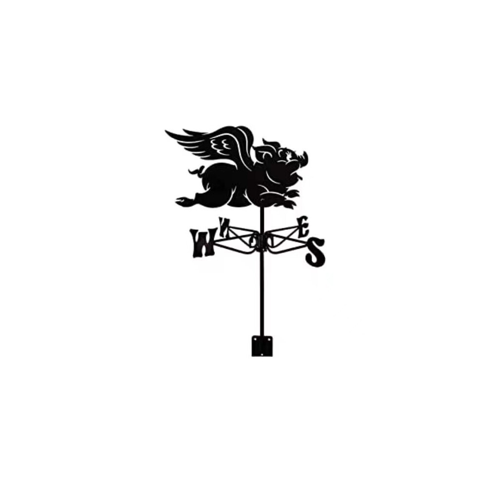 (Flying Pig weathervane) Black Metal Weather Vane Wind Indicator Weathercock Garden Shed House Decoration