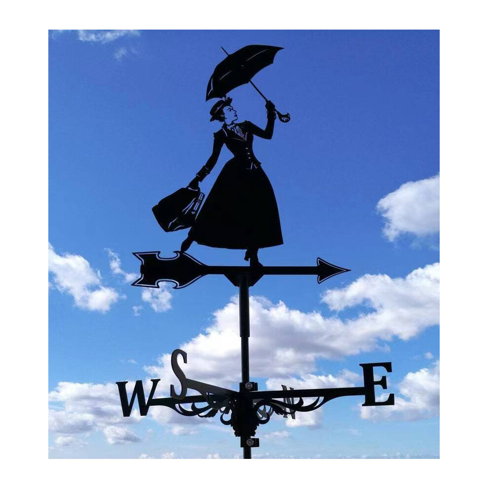 (Man holding an umbrella 1 weather vane) Black Metal Weather Vane Wind Indicator Weathercock Garden Shed House Decoration