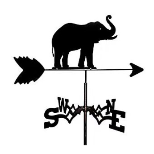 (Elephant weathervane) Black Metal Weather Vane Wind Indicator Weathercock Garden Shed House Decoration