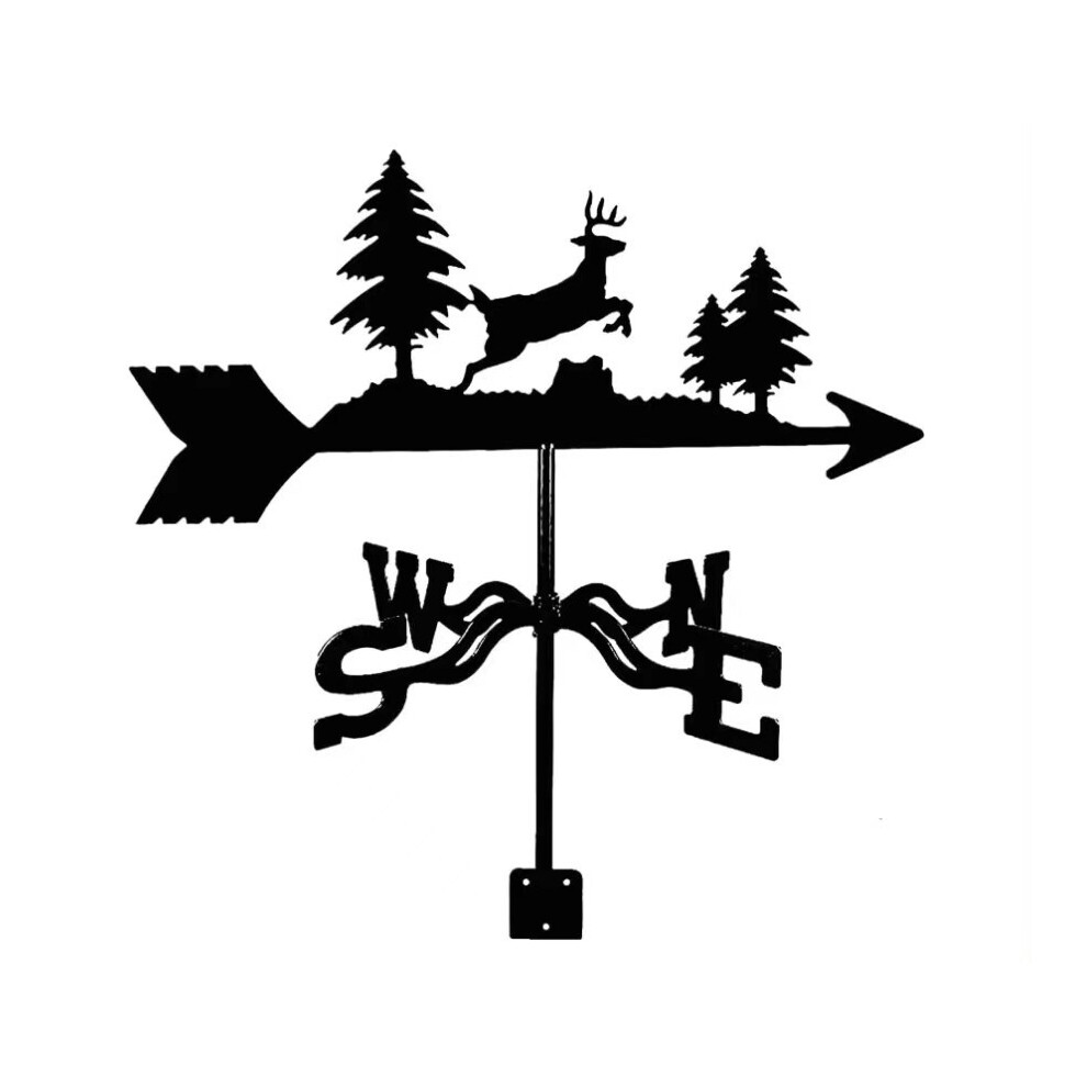 (Running deer weathervane) Black Metal Weather Vane Wind Indicator Weathercock Garden Shed House Decoration