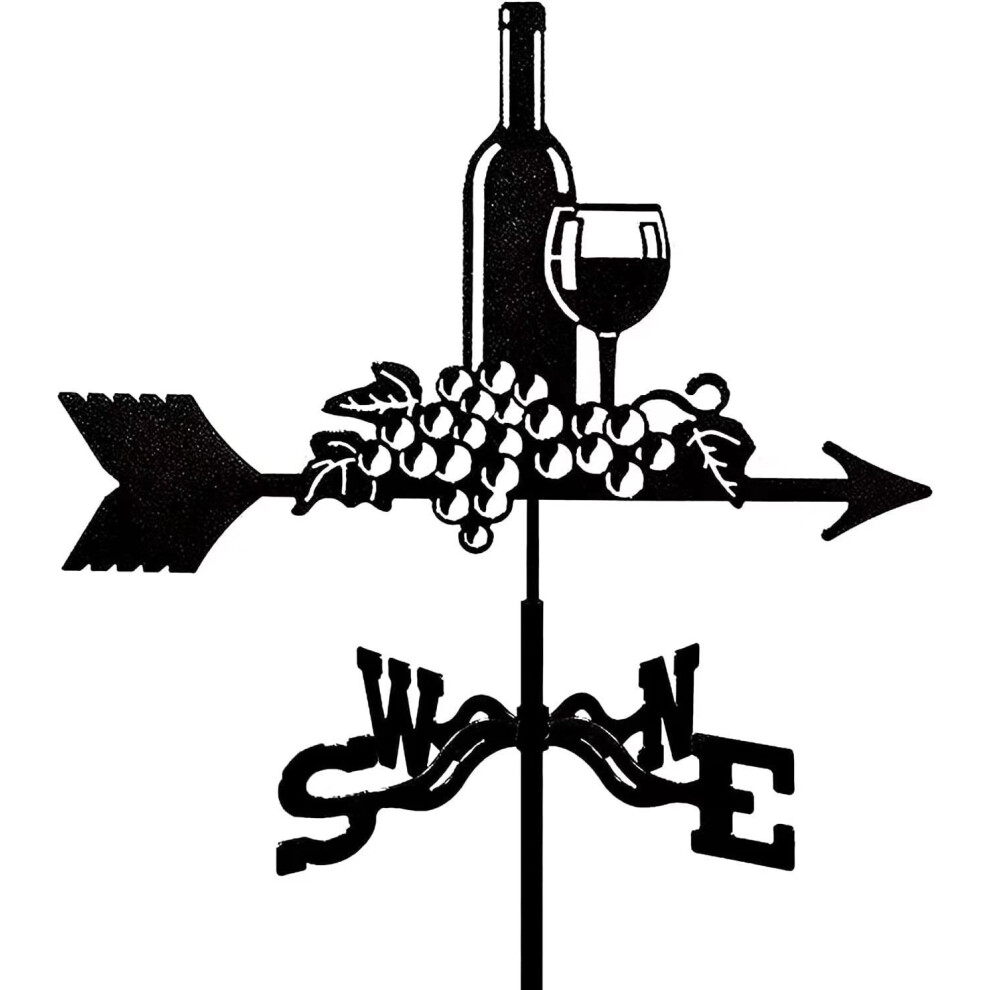 (Grape wine) Black Metal Weather Vane Wind Indicator Weathercock Garden Shed House Decoration