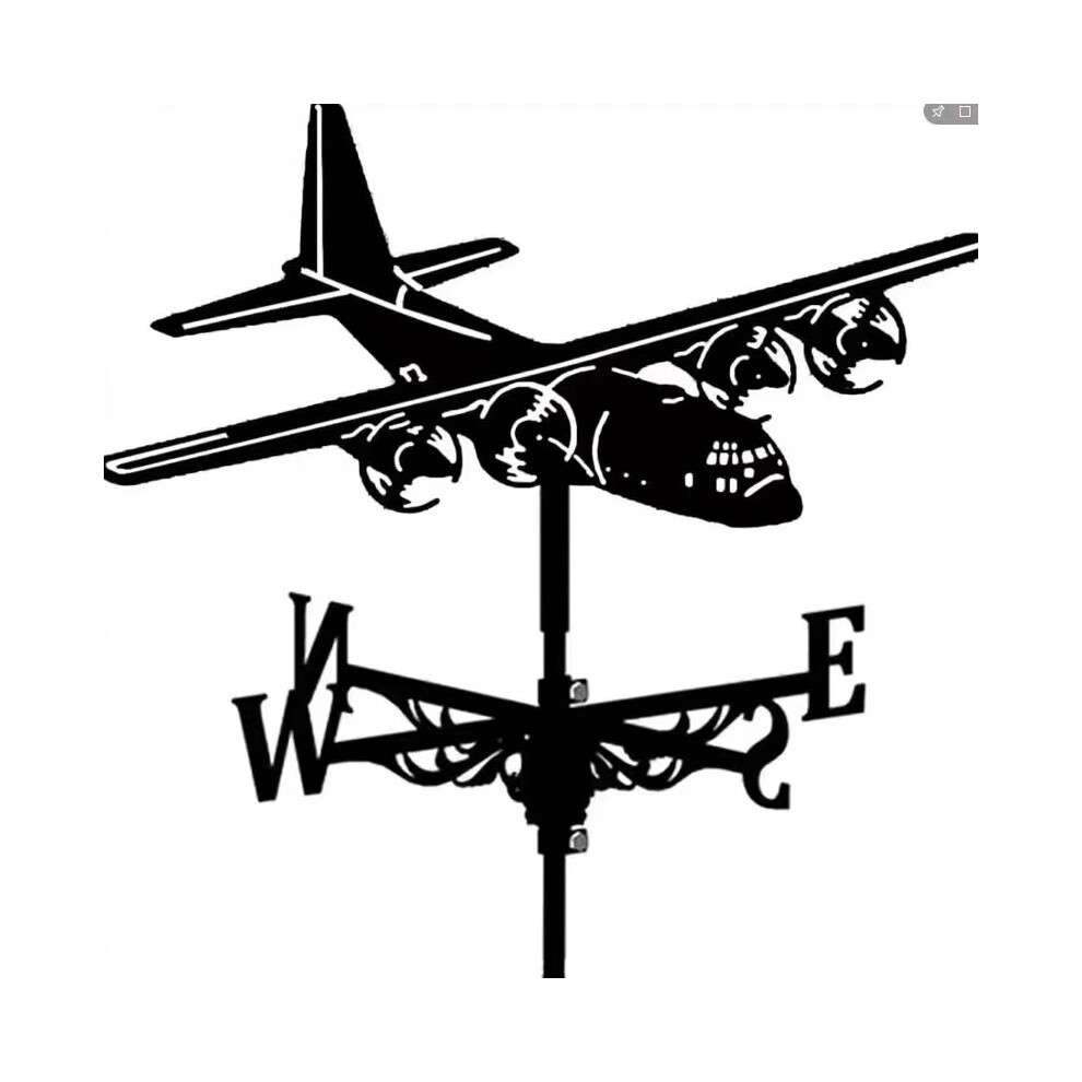 (Aircraft weather vane) Black Metal Weather Vane Wind Indicator Weathercock Garden Shed House Decoration