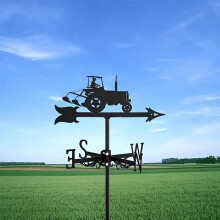 (Tractor weathervane) Black Metal Weather Vane Wind Indicator Weathercock Garden Shed House Decoration