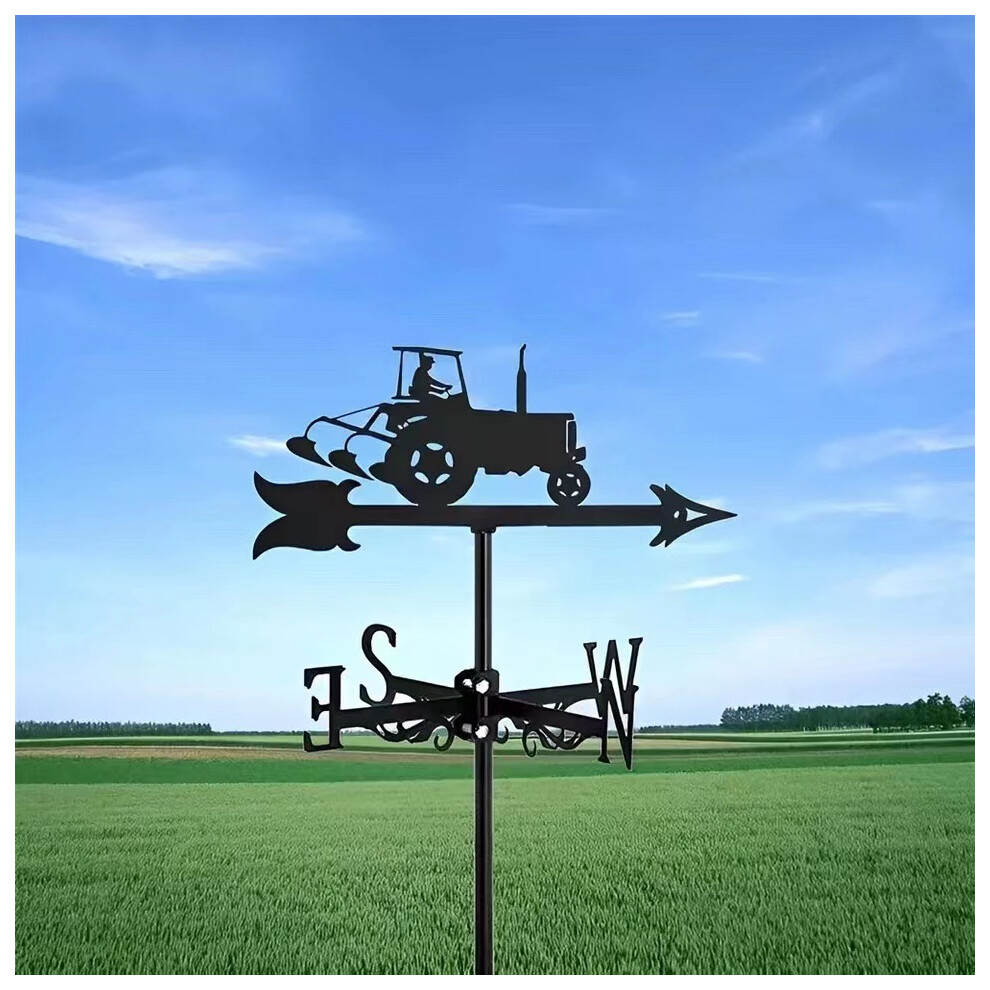 (Tractor weathervane) Black Metal Weather Vane Wind Indicator Weathercock Garden Shed House Decoration