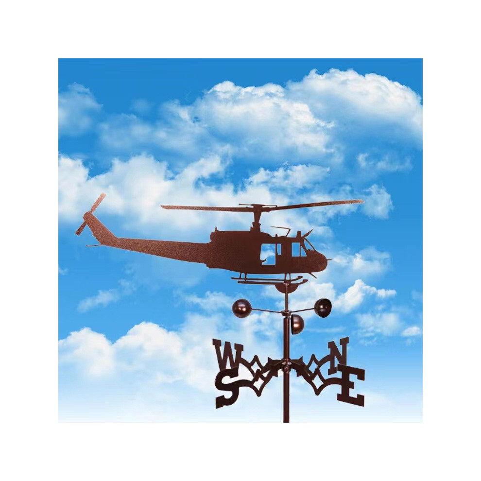 (Helicopter weathervane) Black Metal Weather Vane Wind Indicator Weathercock Garden Shed House Decoration