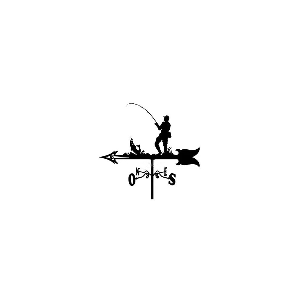 (Fishing 1 weathervane) Black Metal Weather Vane Wind Indicator Weathercock Garden Shed House Decoration