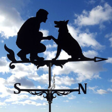 (Man and dog weathervane) Black Metal Weather Vane Wind Indicator Weathercock Garden Shed House Decoration