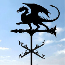 (Flying dragon) Black Metal Weather Vane Wind Indicator Weathercock Garden Shed House Decoration