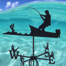 (Fishing 3 weather vane) Black Metal Weather Vane Wind Indicator Weathercock Garden Shed House Decoration