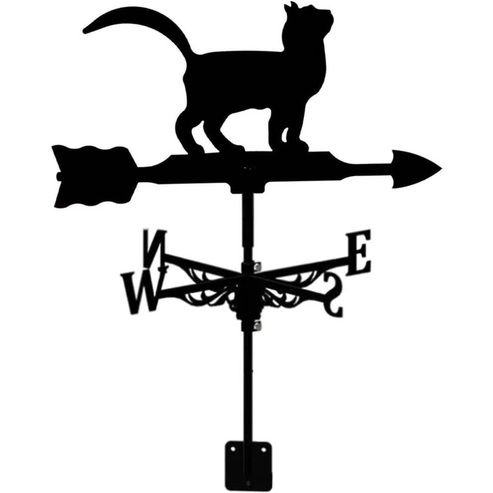 (Cat 1 weathervane) Black Metal Weather Vane Wind Indicator Weathercock Garden Shed House Decoration