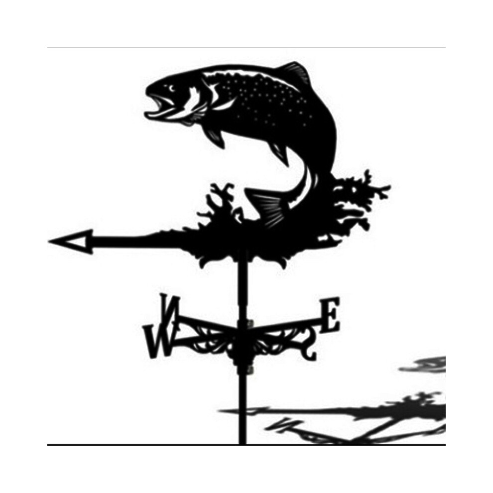 (Fish 1 weathervane) Black Metal Weather Vane Wind Indicator Weathercock Garden Shed House Decoration