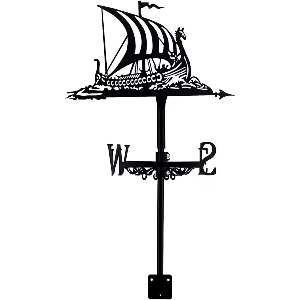 (Sailing boat 2 weather vane) Black Metal Weather Vane Wind Indicator Weathercock Garden Shed House Decoration