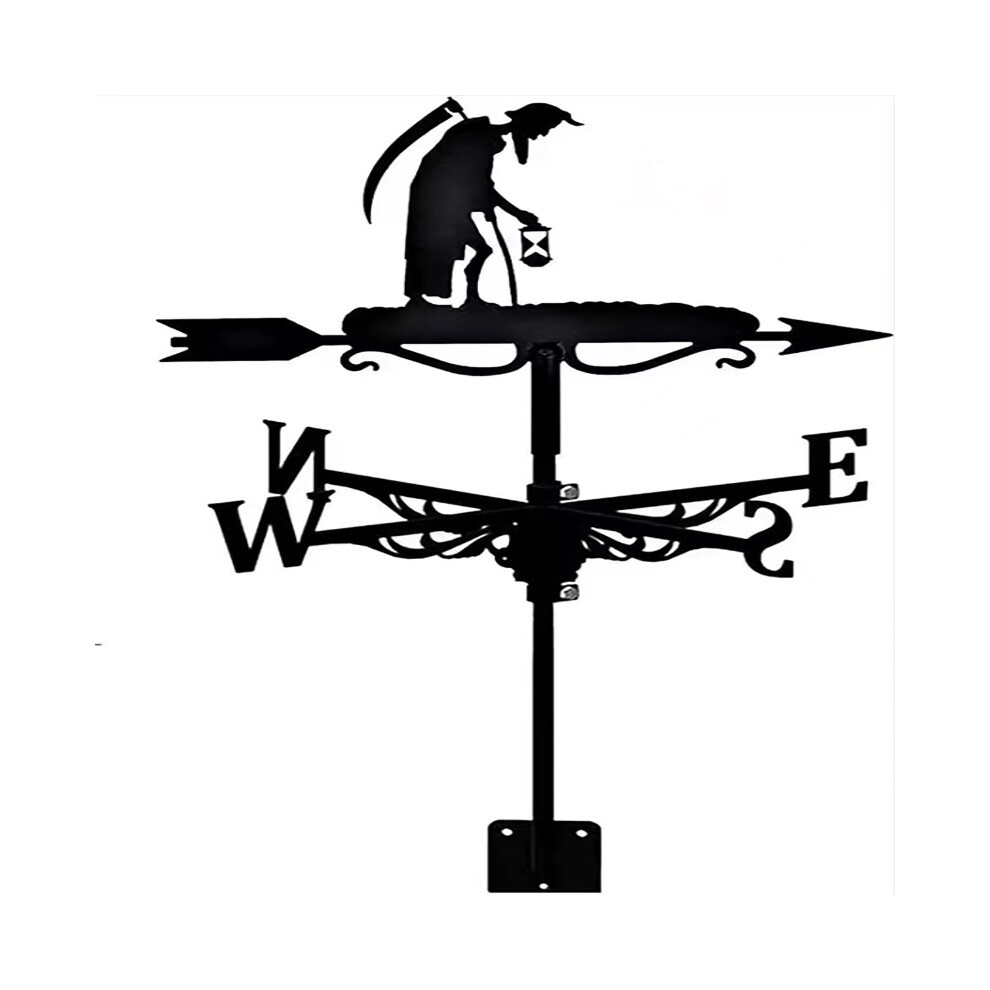 (Old man weathervane) Black Metal Weather Vane Wind Indicator Weathercock Garden Shed House Decoration