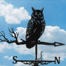 (Owl) Black Metal Weather Vane Wind Indicator Weathercock Garden Shed House Decoration