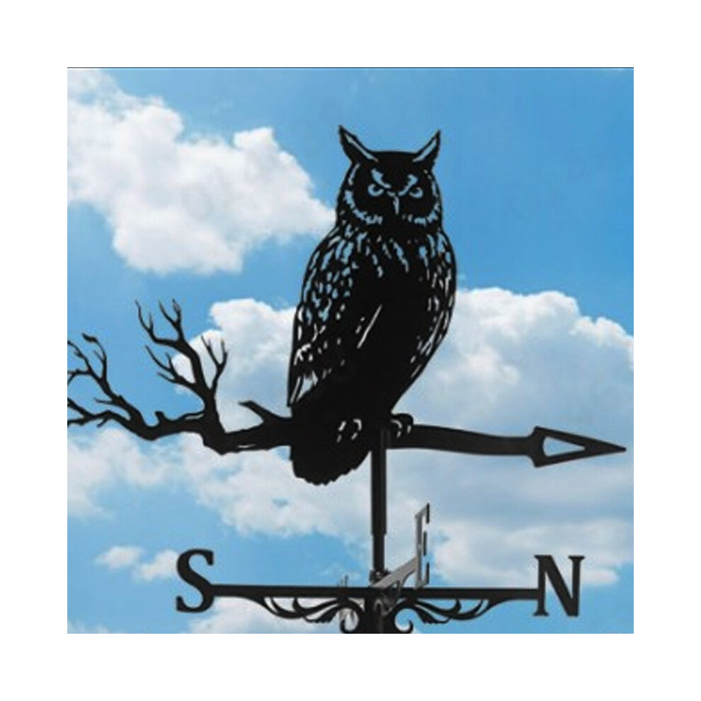 (Owl) Black Metal Weather Vane Wind Indicator Weathercock Garden Shed House Decoration