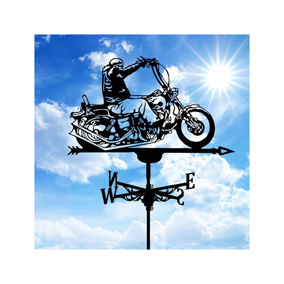 (Man riding motorcycle weather vane) Black Metal Weather Vane Wind Indicator Weathercock Garden Shed House Decoration