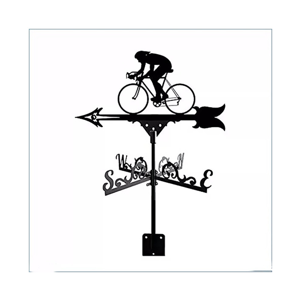 (Cycling weather vane) Black Metal Weather Vane Wind Indicator Weathercock Garden Shed House Decoration