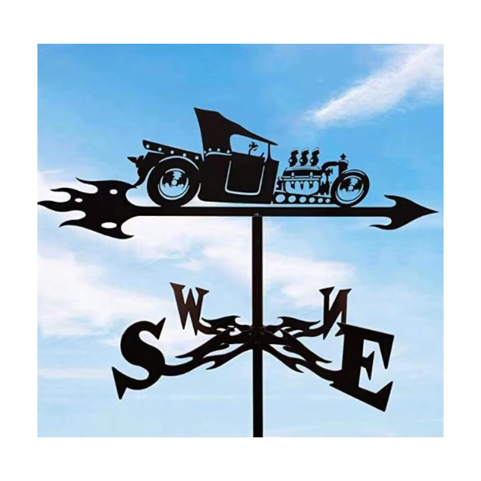 (Classic car 2 weather vane) Black Metal Weather Vane Wind Indicator Weathercock Garden Shed House Decoration