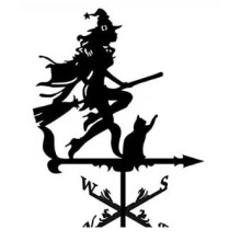 (Witches 2 weather vane) Black Metal Weather Vane Wind Indicator Weathercock Garden Shed House Decoration
