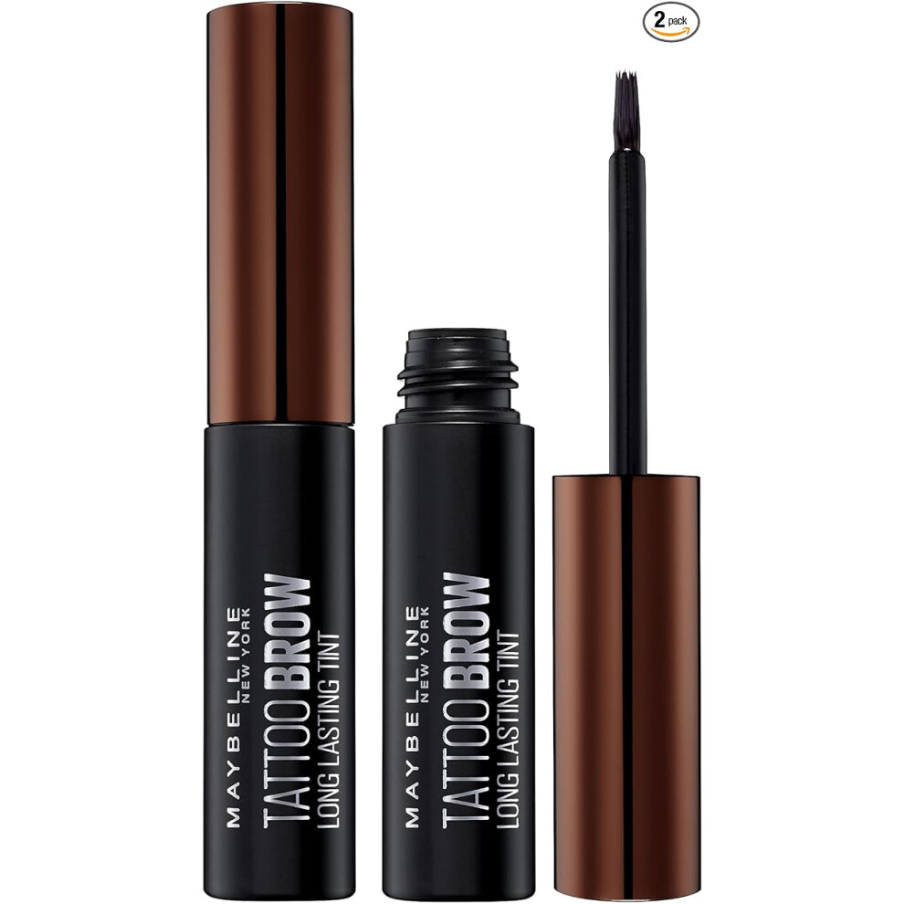 Maybelline New York Tattoo Brow Peel Off Eyebrow Gel Tint Semi Permanent Colour Waterproof Lasts up to 3 Days Colour Dark Brown Duo Bundle