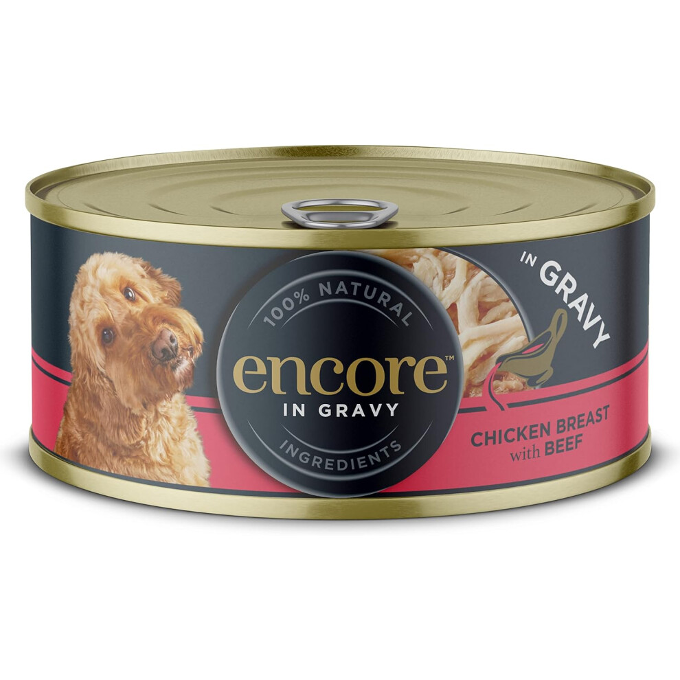 Encore 100% Natural Wet Dog Food, Grain Free Chicken with Beef in Gravy Pack of 12 x 156g Tins