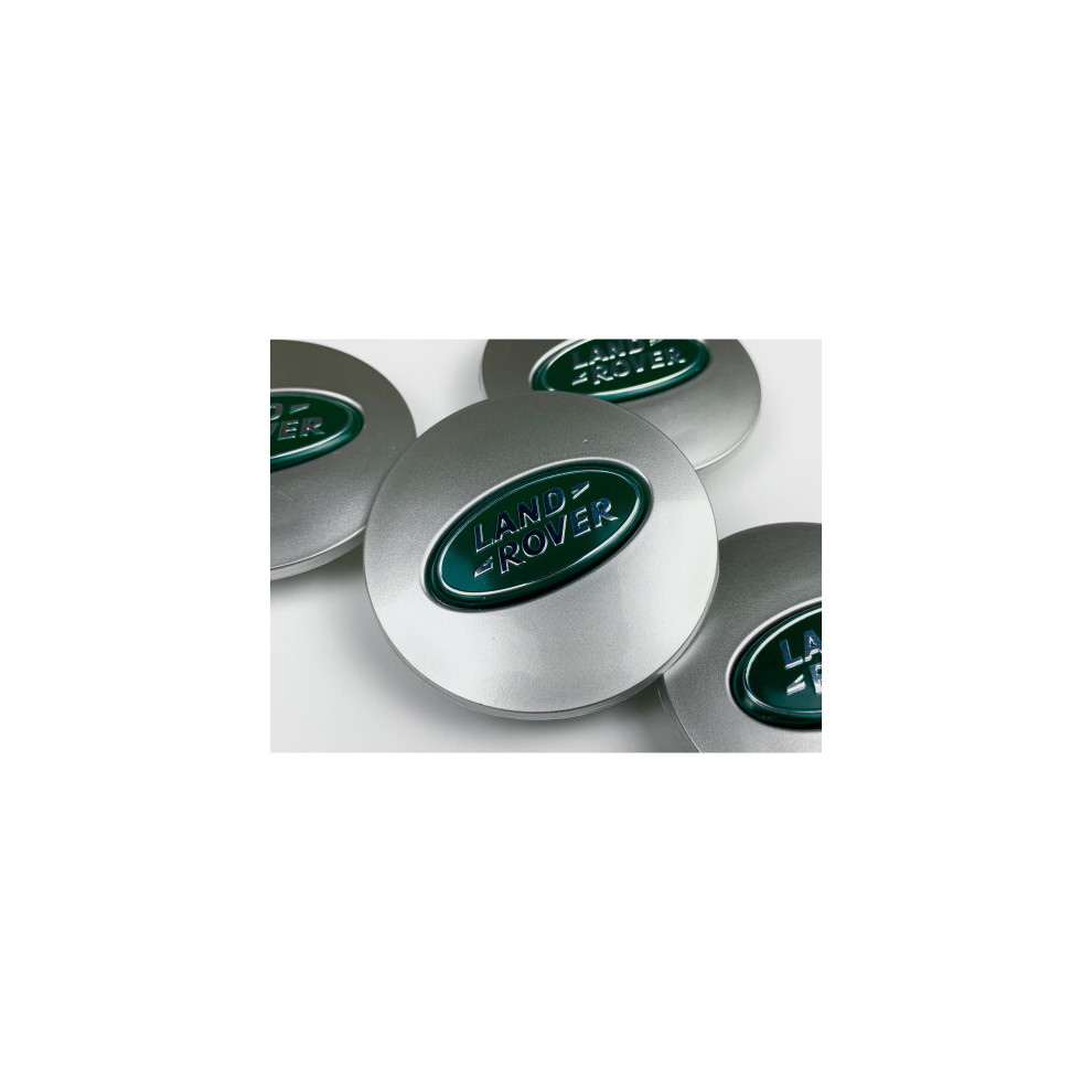 4 X Land Rover Centre Caps Wheel Hub 63Mm Silver/Green 9018244566078
