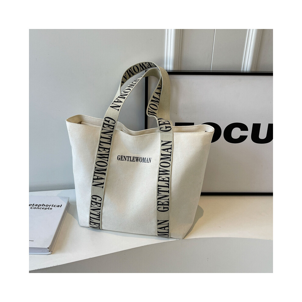 (White) Bag Canvas Handbag Shoulder Bag Tote Bag Large Capacity Commuting Leisure Bag