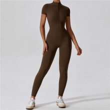 (DUN, M) Solid Color Short Sleeve Zipper Skinny Yoga Fitness Jumpsuits