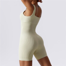 (OATMEAL, L) Solid Color Sleeveless U-Neck High Stretch Yoga Slim Rompers