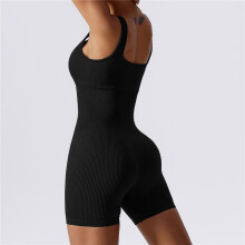 (BLACK, XL) Solid Color Sleeveless U-Neck High Stretch Yoga Slim Rompers