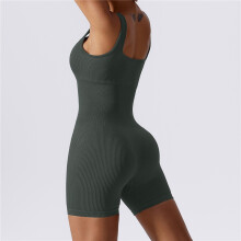(OLIVE GREEN, M) Solid Color Sleeveless U-Neck High Stretch Yoga Slim Rompers