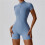 (BLUE, M) Zipper Short Sleeve Yoga Bodysuit 1