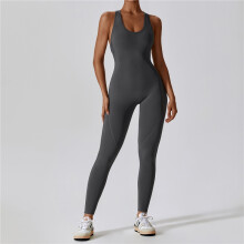 (GRAY, XL) Tight One-Piece Yoga Wear