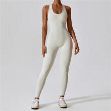 (CRYSTAL CREAM, S) Tight One-Piece Yoga Wear
