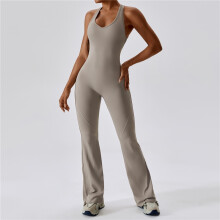 (LINEN, XL) Solid Color Quick Dry Tight Yoga Wear
